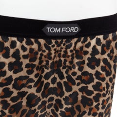 TOM FORD brown silk satin leopard print TF logo velvet trim shorts XS