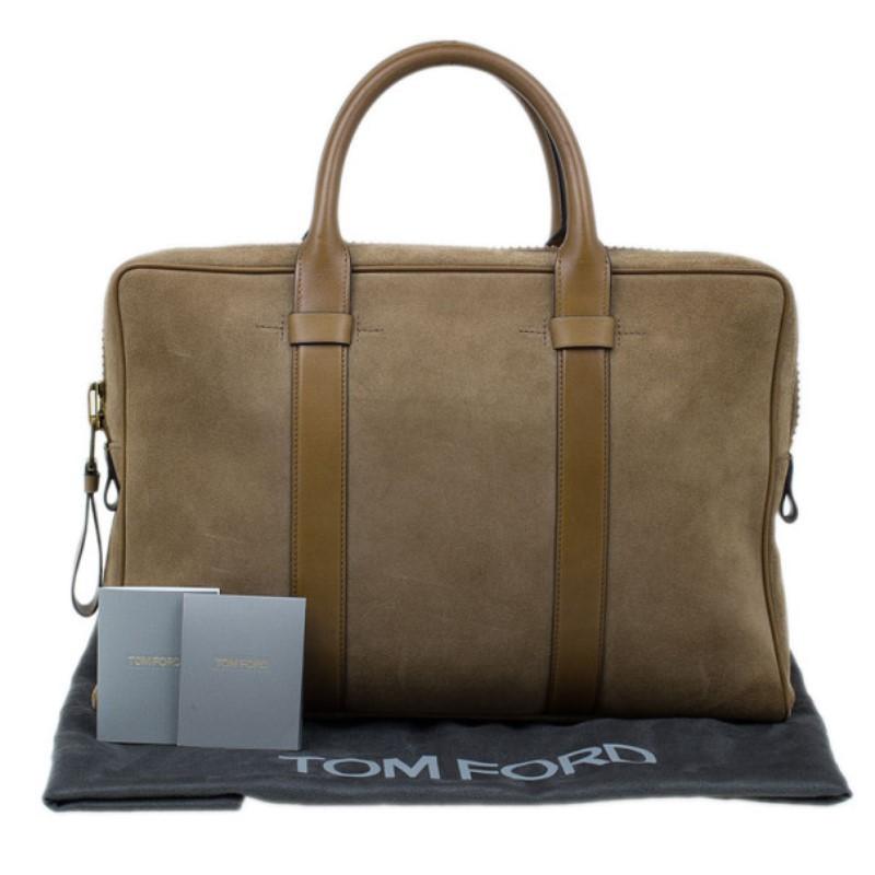 Tom Ford Brown Suede Buckley Flat Trapeze Briefcase 6