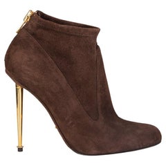 TOM FORD brown suede METAL HEEL Ankle Boots Shoes 38.5