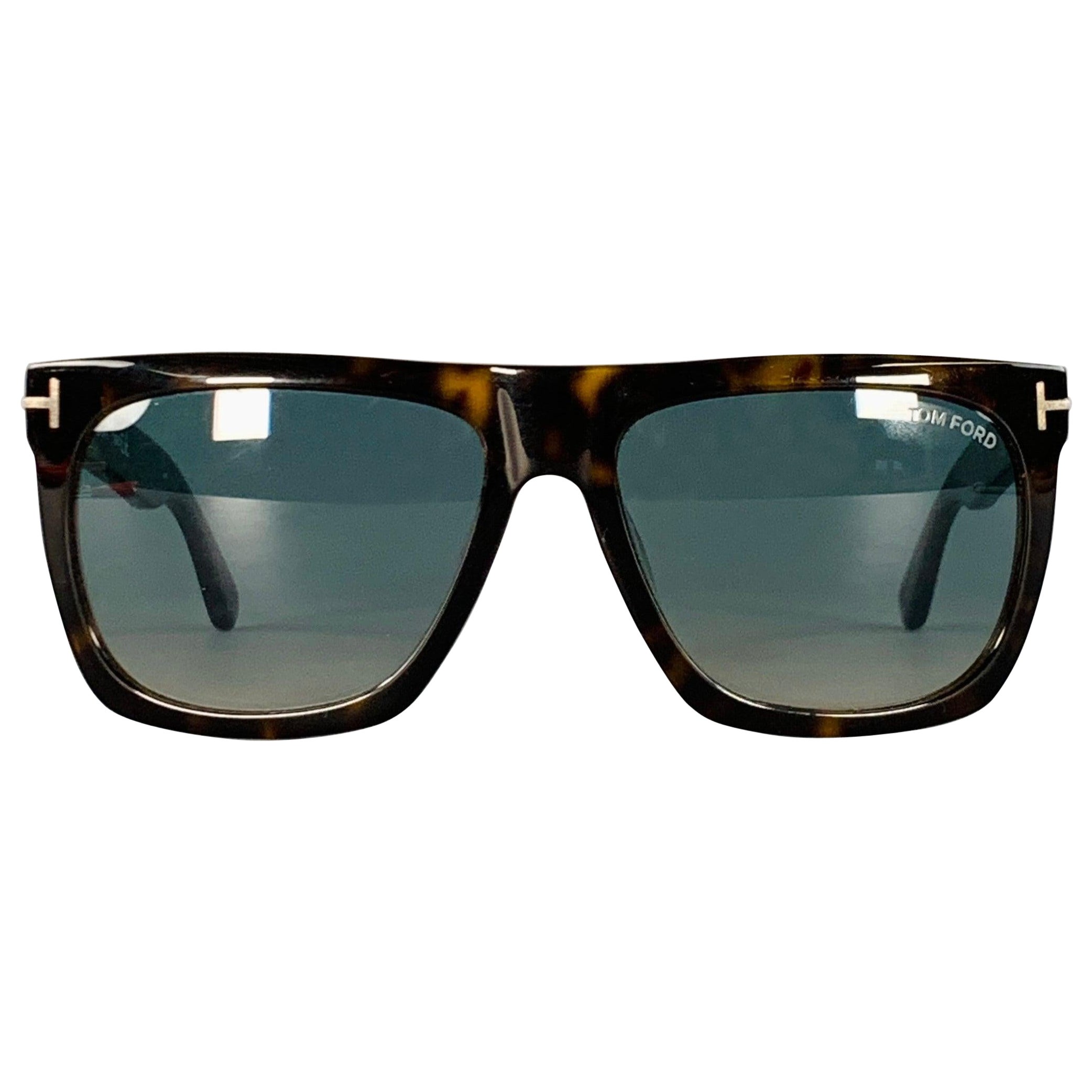 TOM FORD Occhiali da sole quadrati in acetato tartarugato marrone in vendita