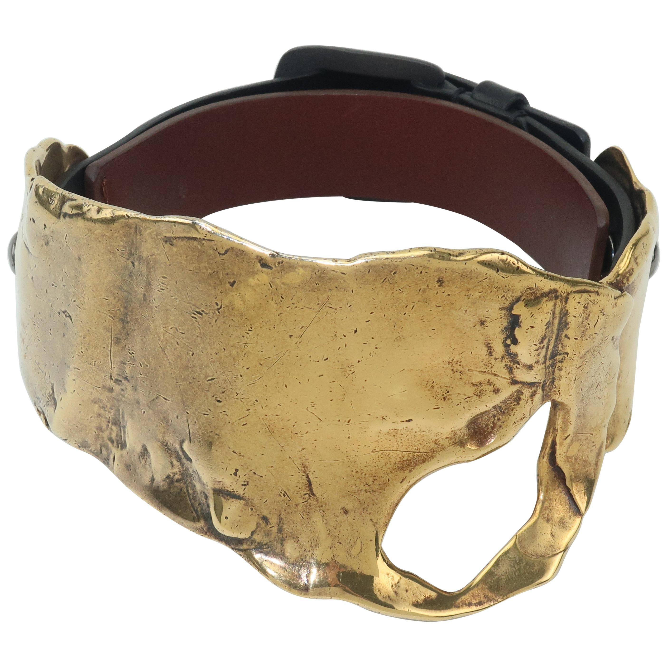 Tom Ford Brutalist Melted Brass 
Leather Choker Necklace