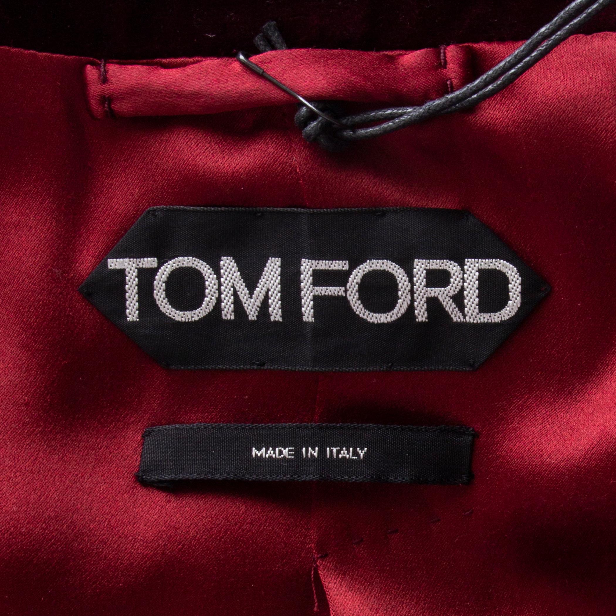TOM FORD - Veste blazer en velours de coton bordeaux 36 XXS Pour femmes en vente