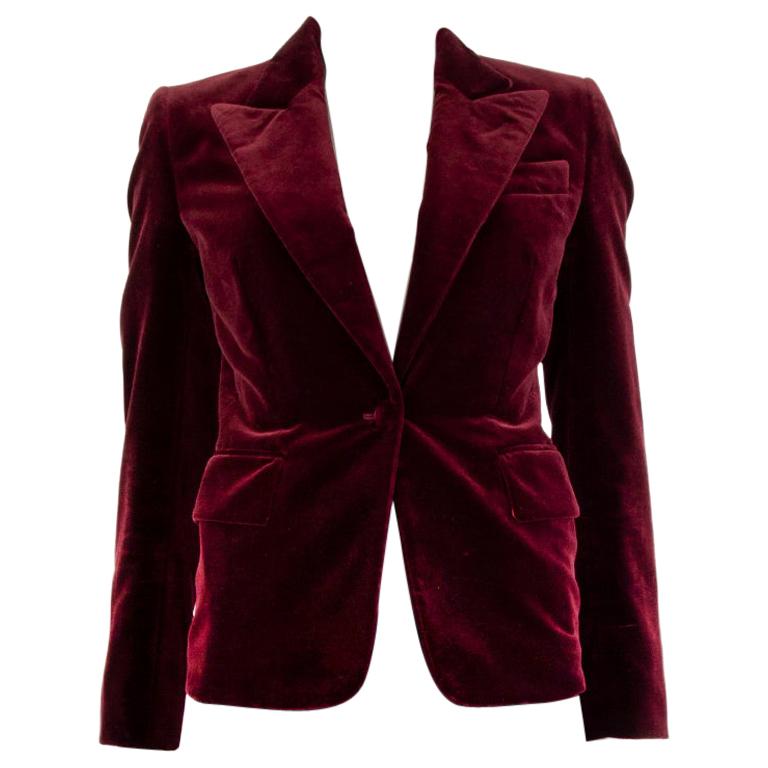 TOM FORD - Veste blazer en velours de coton bordeaux 36 XXS en vente