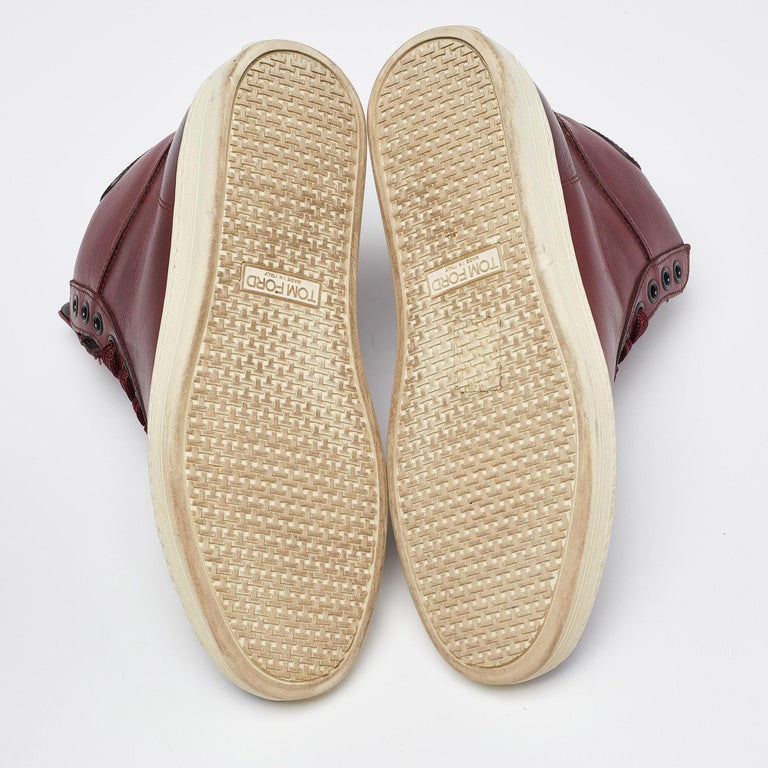 Tom Ford Burgundy Leather High Top Sneakers Size 36.5 at 1stDibs display picture 3