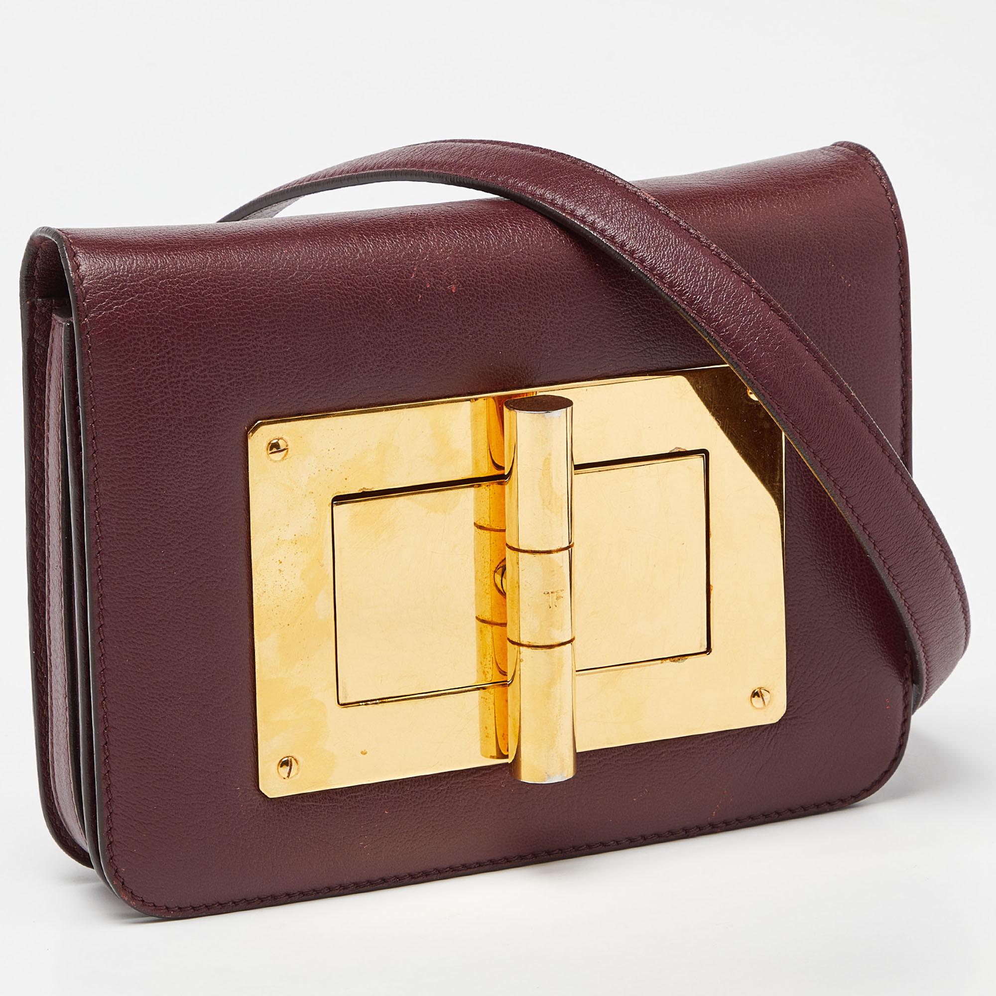 Tom Ford Burgundy Leather Small Natalia Crossbody Bag For Sale 9