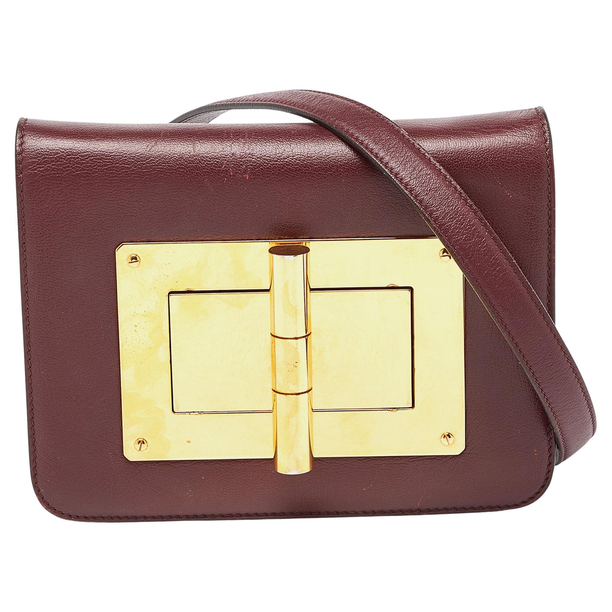 Tom Ford Burgundy Leather Small Natalia Crossbody Bag For Sale