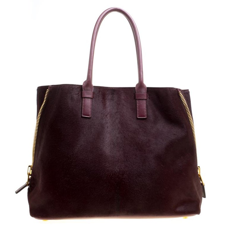 Tom Ford Burgundy Pony Hair and Leather Medium Jennifer Tote For Sale ...