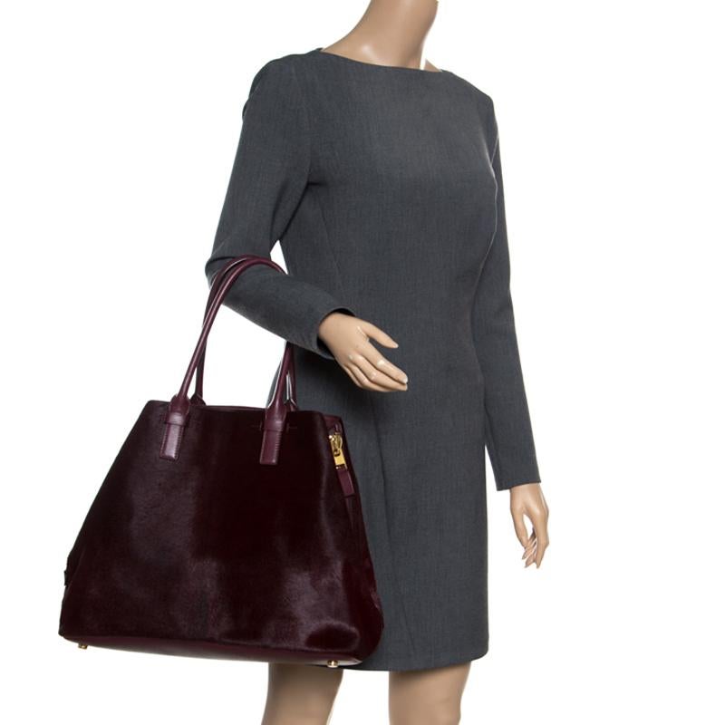 Black Tom Ford Burgundy Pony Hair and Leather Medium Jennifer Tote