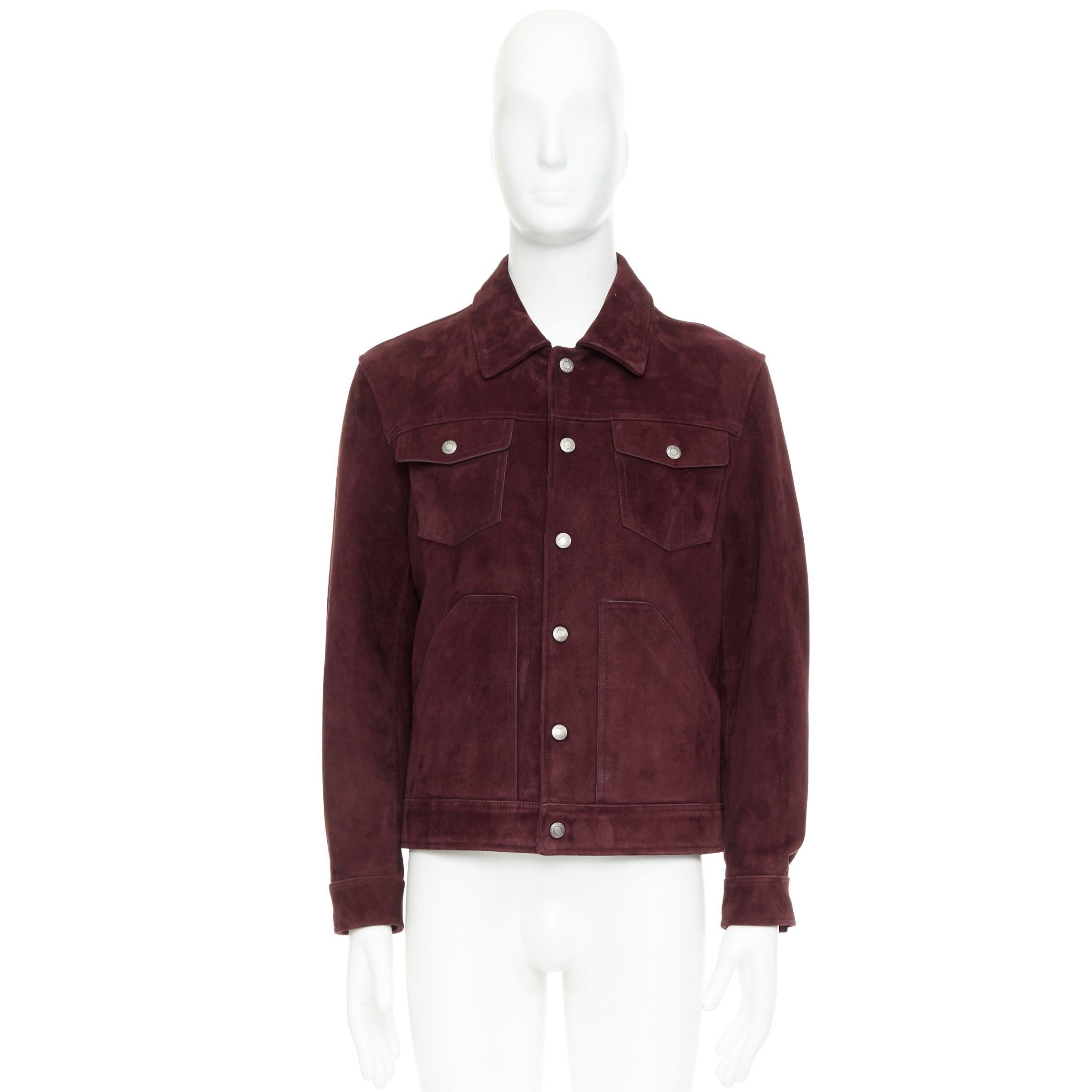 Tom Ford giacca trucker western in pelle scamosciata bordeaux con bottoni logo IT50 L. in vendita 5
