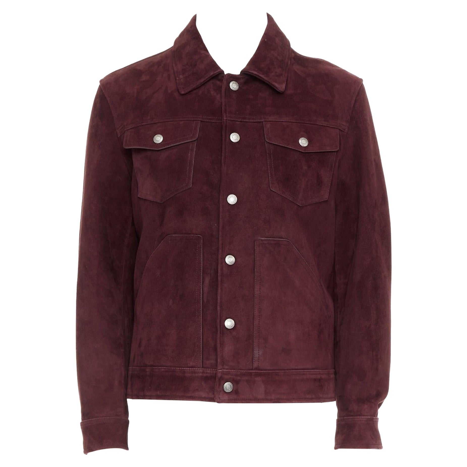TOM FORD burgundy suede calf logo buttons Western trucker jacket IT50 L