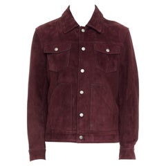 TOM FORD burgundy suede calf logo buttons Western trucker jacket IT50 L