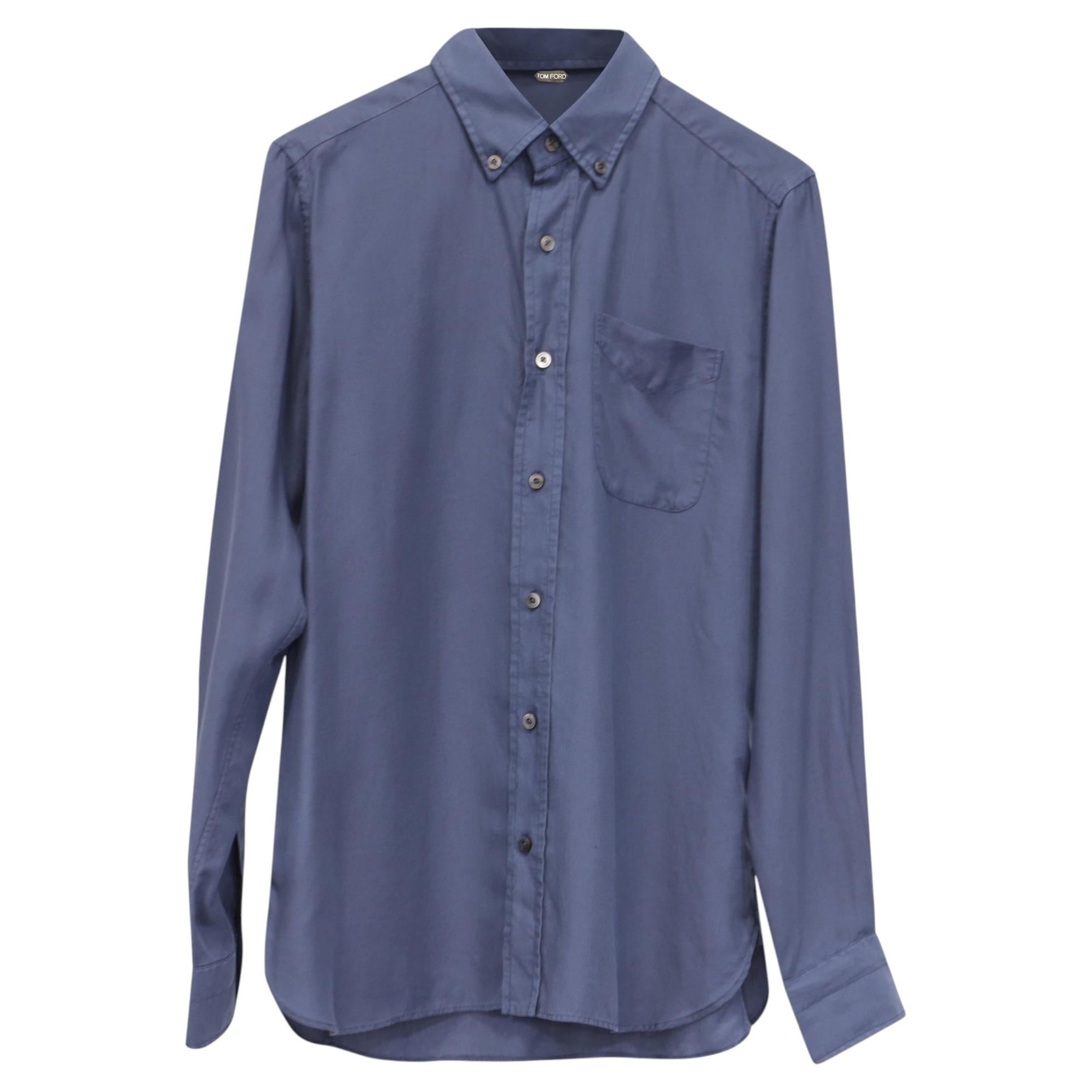 Camicia button-down di Tom Ford in lyocell blu in vendita