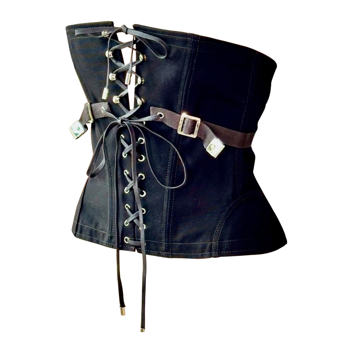 Tom Ford c.2016 Unworn Corset Bustier Lace-Up Buckle Detail Brown Crop Top