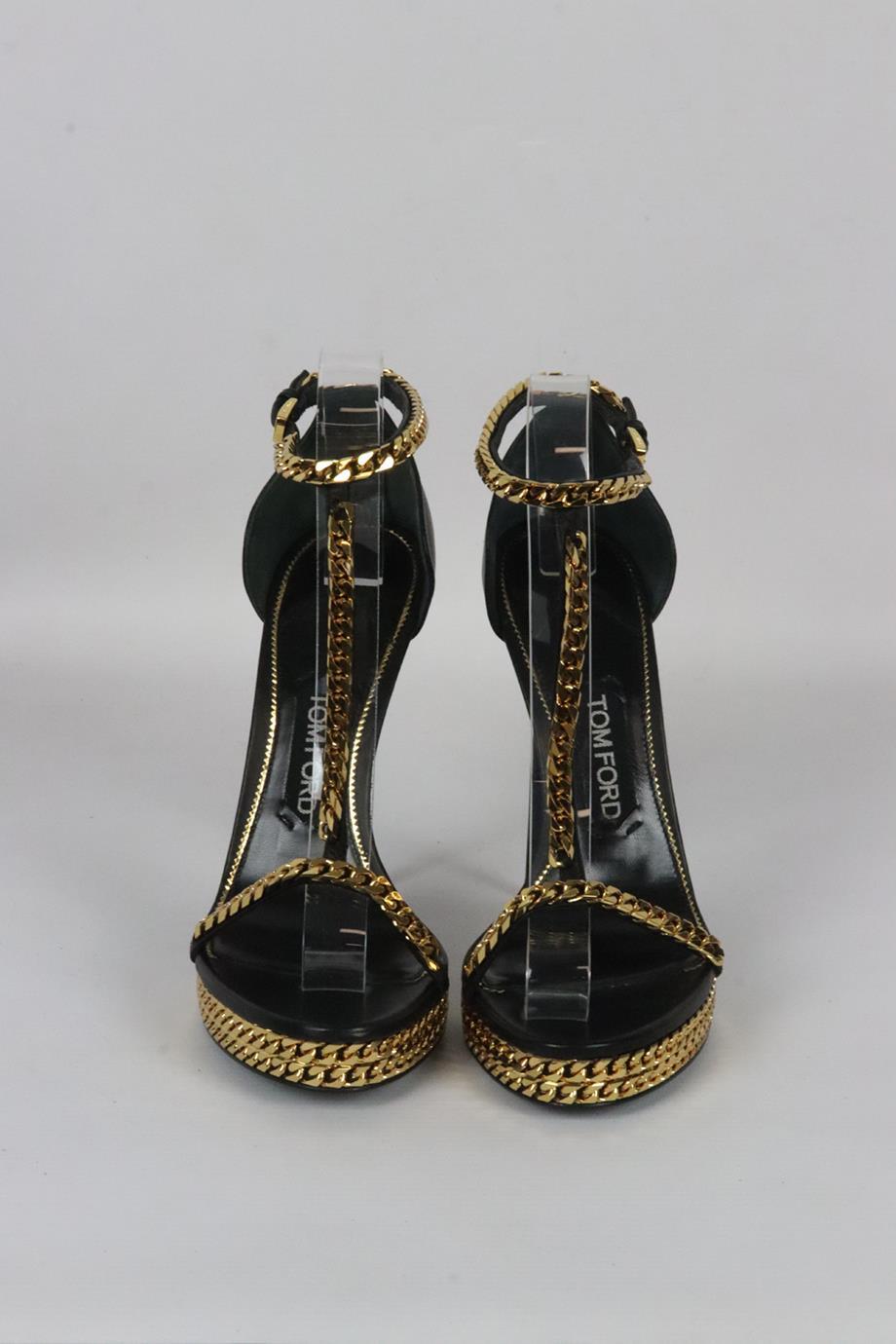 Tom Ford Chain Detailed Leather Platform Sandals Eu 38.5 Uk 5.5 Us 8.5 In Excellent Condition In London, GB