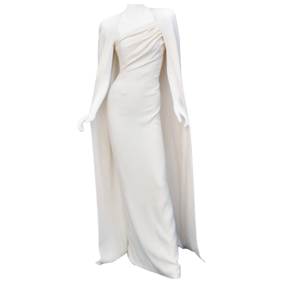 TOM FORD CHALK DOUBLE GEORGETTE STRETCH EVENING CAPE DRESS sz 38