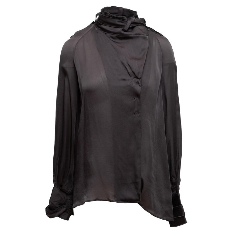 Tom Ford Charcoal Silk Blouse For Sale at 1stDibs