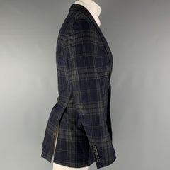 TOM FORD Chest Size 36 Navy Grey Plaid Wool Cashmere Peak Lapel Sport Coat