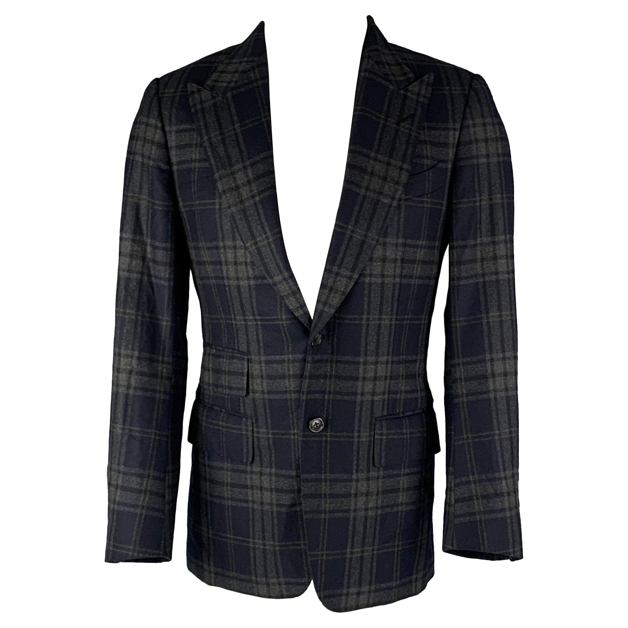 TOM FORD Brustumfang 36 Marineblau kariert Wolle Kaschmir Scheitel Revers Sportmantel