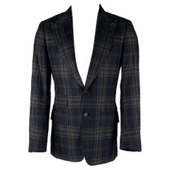 TOM FORD Brustumfang 36 Marineblau kariert Wolle Kaschmir Scheitel Revers Sportmantel