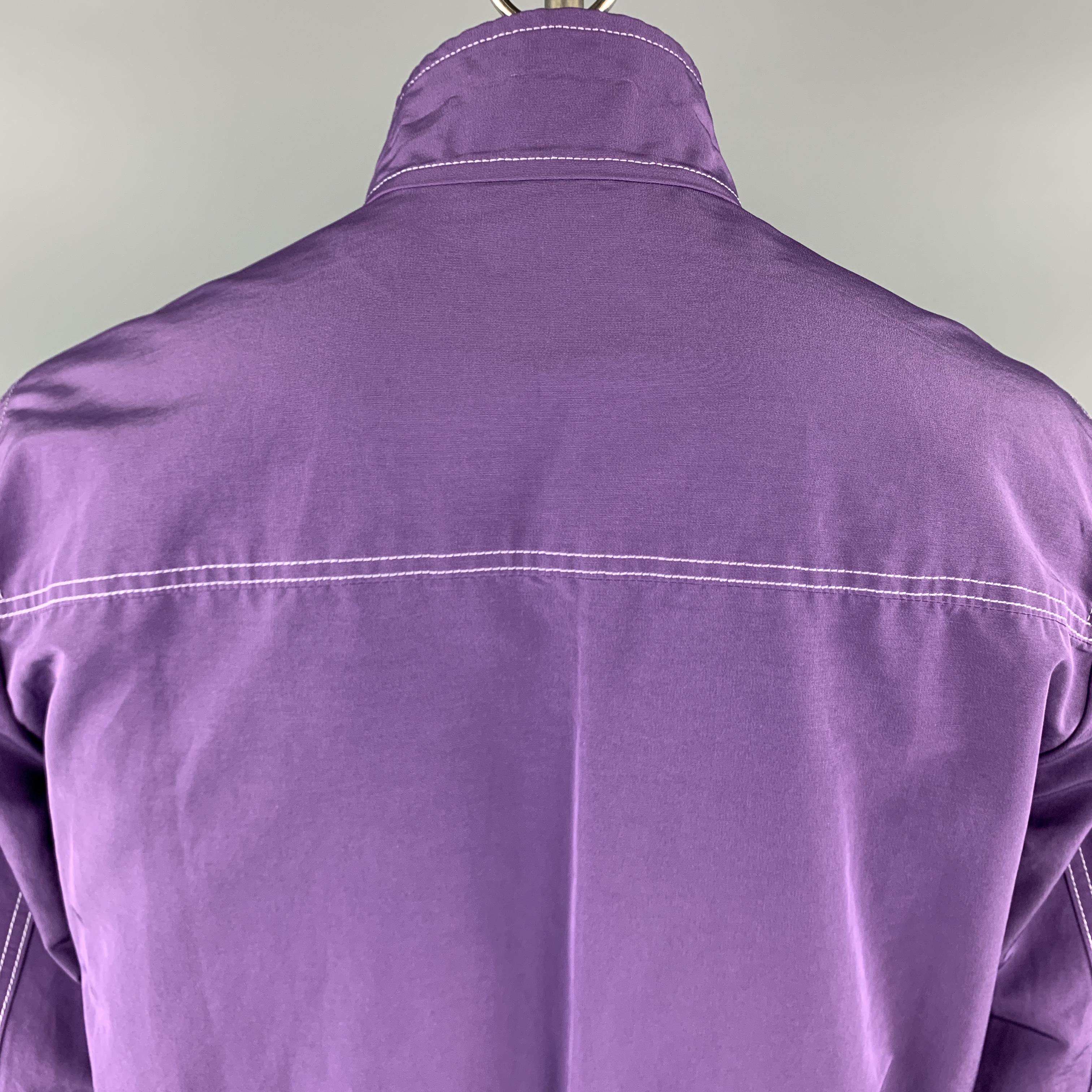 Men's TOM FORD Chest Size 42 Purple Contrast Stitch Cotton Blend Zip Up Jacket
