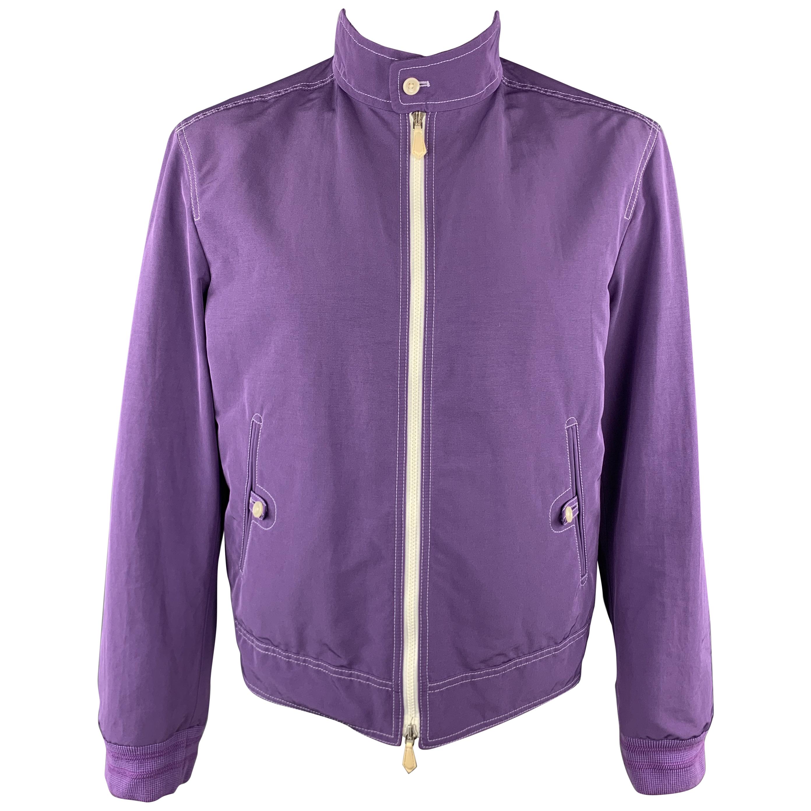 TOM FORD Chest Size 42 Purple Contrast Stitch Cotton Blend Zip Up Jacket