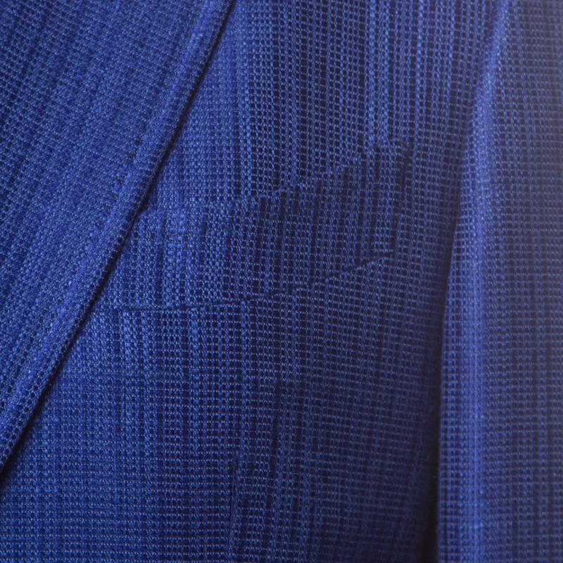 Tom Ford Kobaltblau Strukturiertes Leinen Seide Maßgeschneiderter Blazer L im Zustand „Hervorragend“ in Dubai, Al Qouz 2