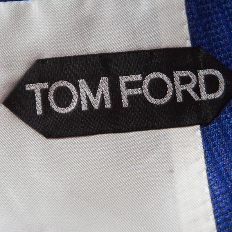 Tom Ford Kobaltblau Strukturiertes Leinen Seide Maßgeschneiderter Blazer L Herren