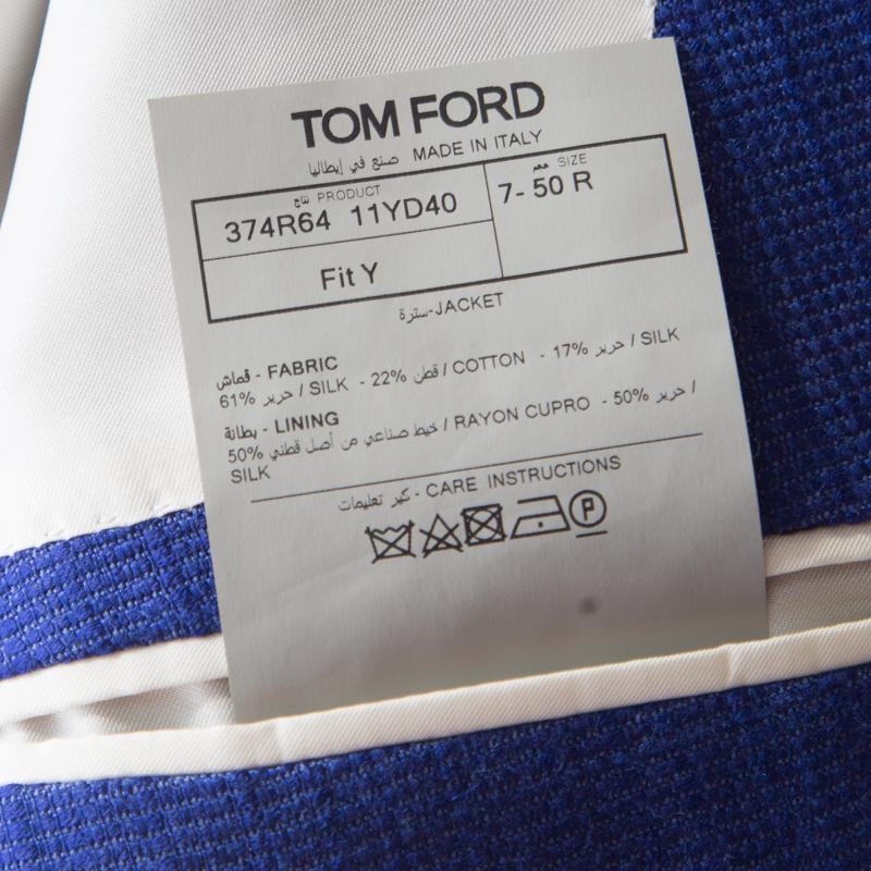 Tom Ford Kobaltblau Strukturiertes Leinen Seide Maßgeschneiderter Blazer L 1