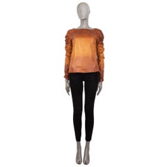 TOM FORD cognac brown OMBRE DRAPED SLEEVE LEATHER Blouse Shirt 38 XS