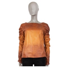 TOM FORD Cognacbraun OMBRE DRAPED SLEEVE LEATHER Bluse Shirt 38 XS