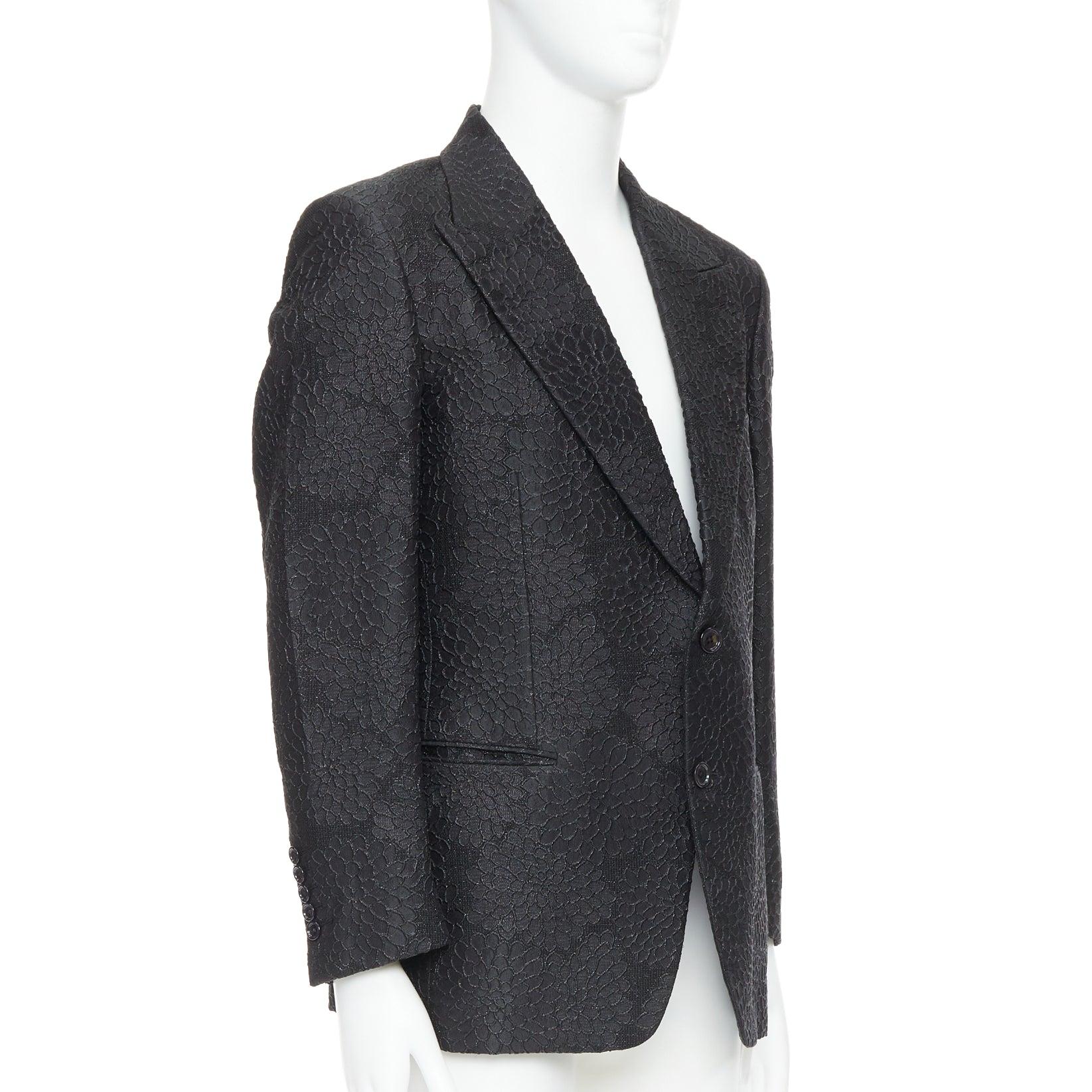 TOM FORD Cooper blazer de esmoquin con solapa de pico en brocado 3D floral negro IT52 XL Negro en venta