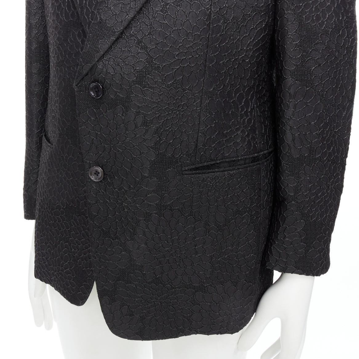 TOM FORD Cooper blazer de esmoquin con solapa de pico en brocado 3D floral negro IT52 XL en venta 2