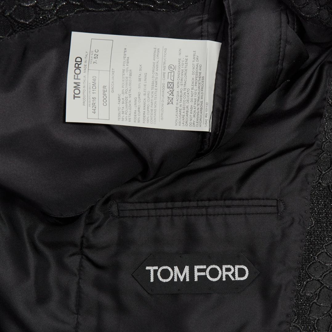 TOM FORD Cooper blazer de esmoquin con solapa de pico en brocado 3D floral negro IT52 XL en venta 3