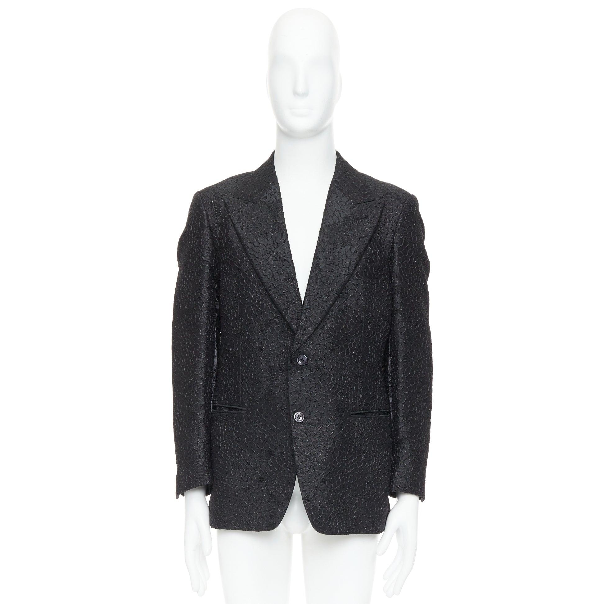 TOM FORD Cooper blazer de esmoquin con solapa de pico en brocado 3D floral negro IT52 XL en venta 4