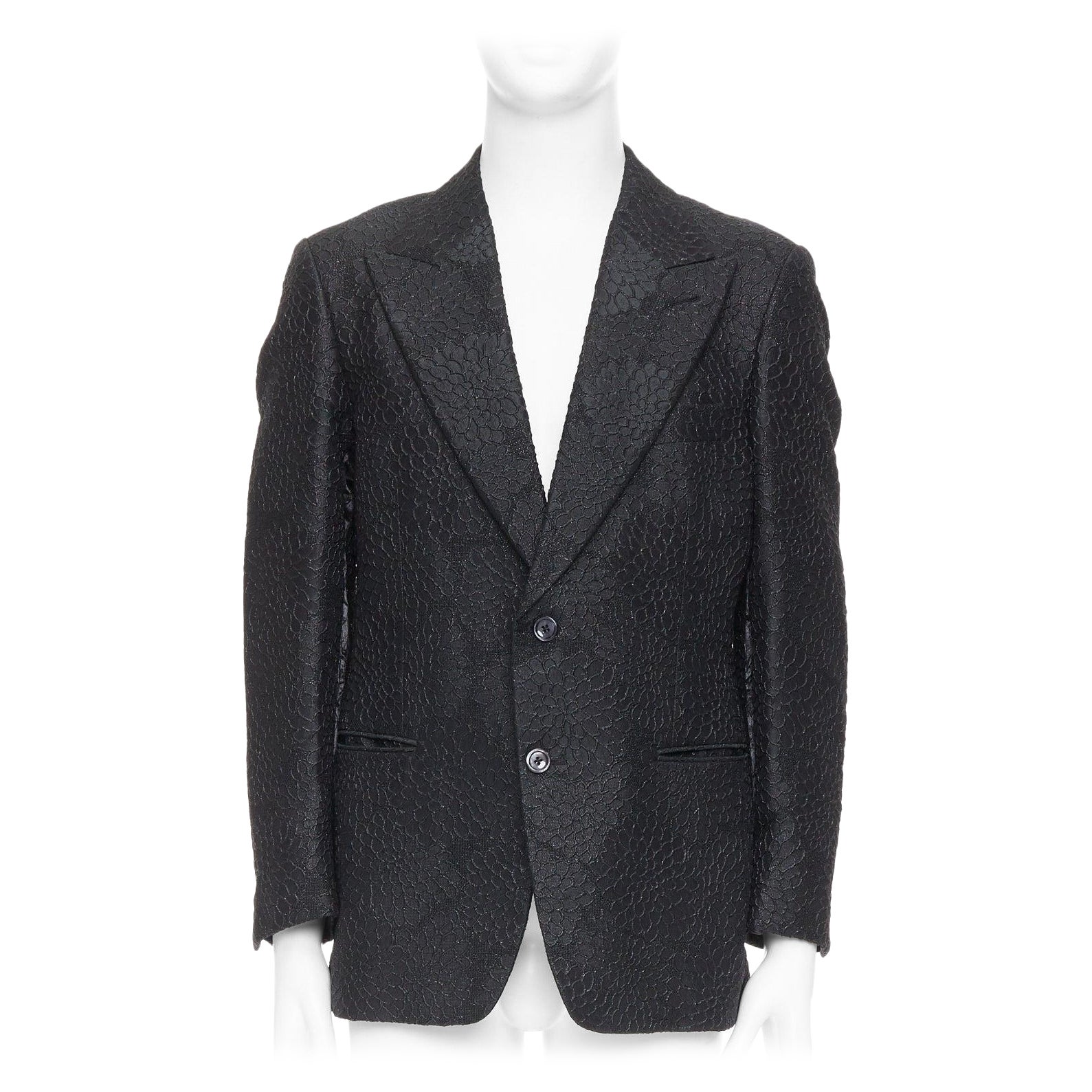 TOM FORD Cooper blazer de esmoquin con solapa de pico en brocado 3D floral negro IT52 XL en venta