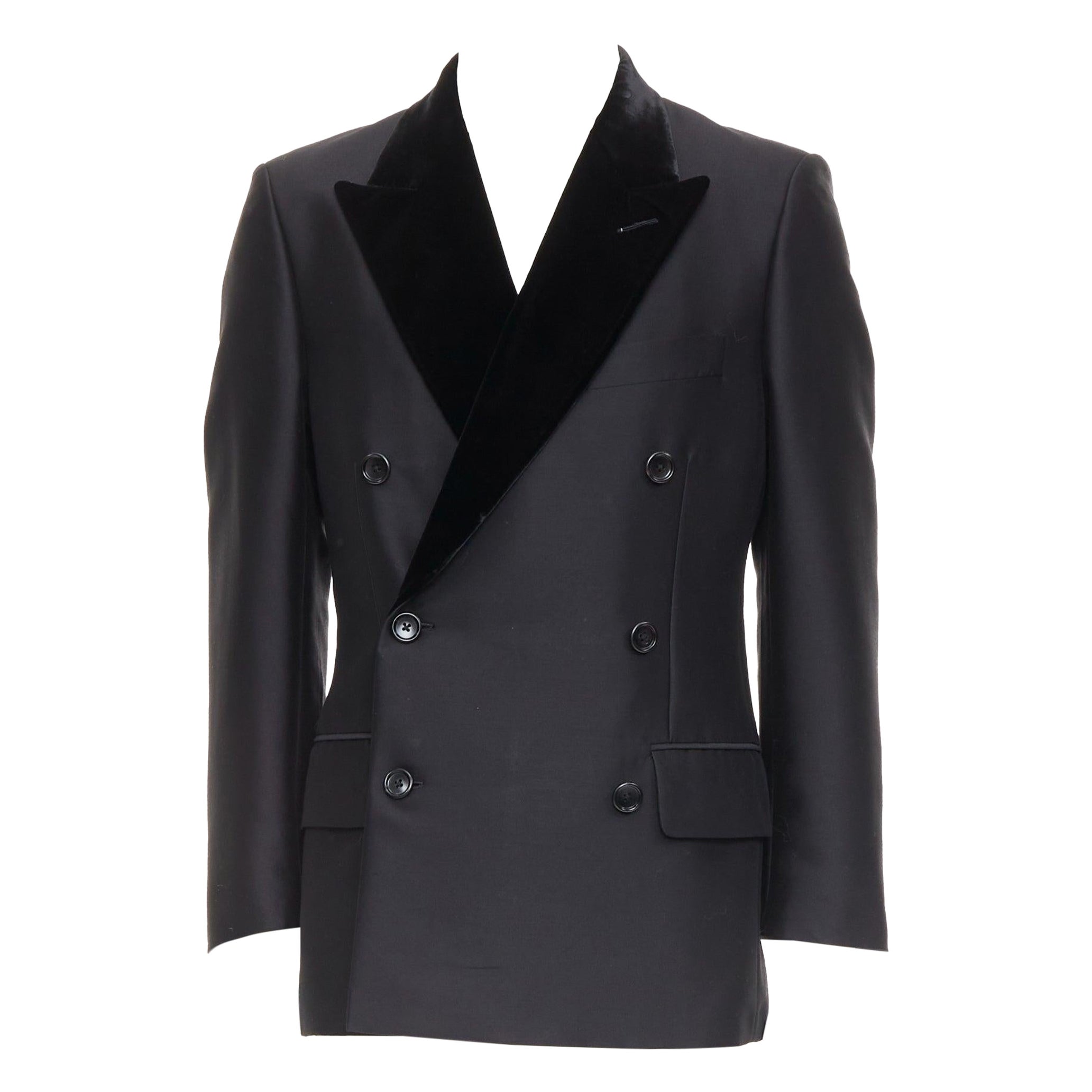 TOM FORD Cooper black wool velvet lapel double breasted tuxedo blazer IT54 XXL