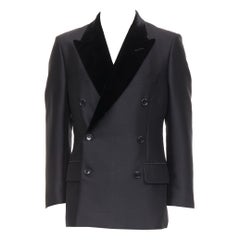 TOM FORD Cooper black wool velvet lapel double breasted tuxedo blazer IT54 XXL