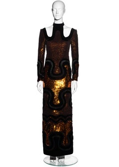 Tom Ford copper sequin and velvet multi panelled evening maxi dress, fw 2015