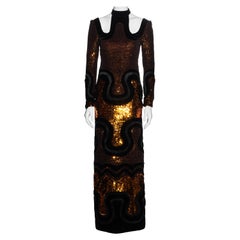 Vintage Tom Ford copper sequin and velvet multi panelled evening maxi dress, fw 2015