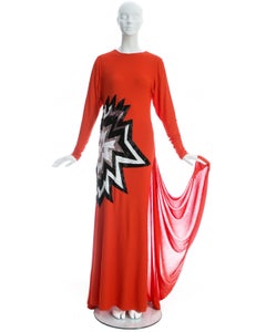 Tom Ford coral viscose crepe beaded evening dress with train, fw 2013