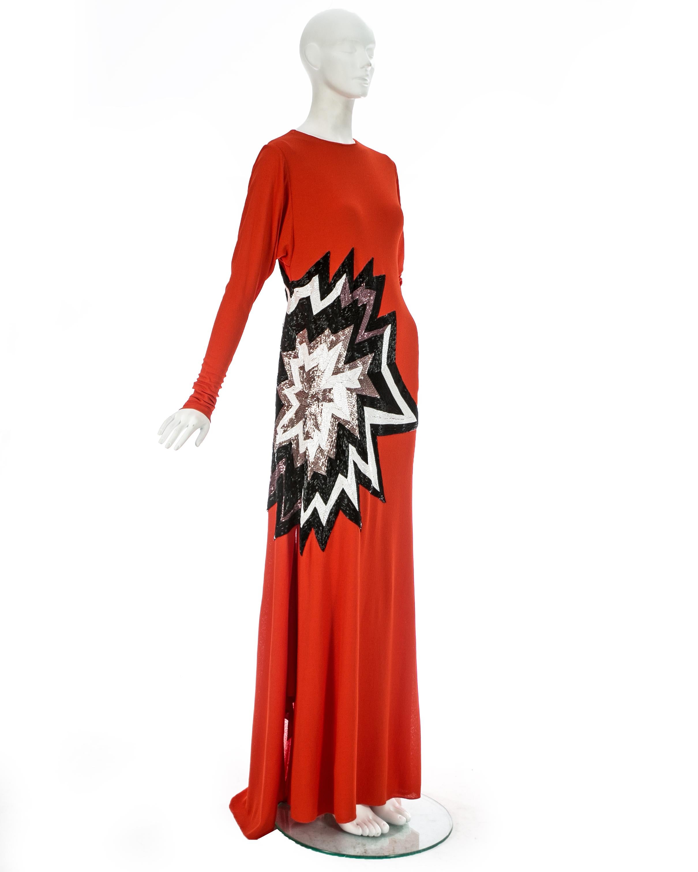 Women's Tom Ford coral viscose crepe beaded evening dress with train, fw 2013 For Sale
