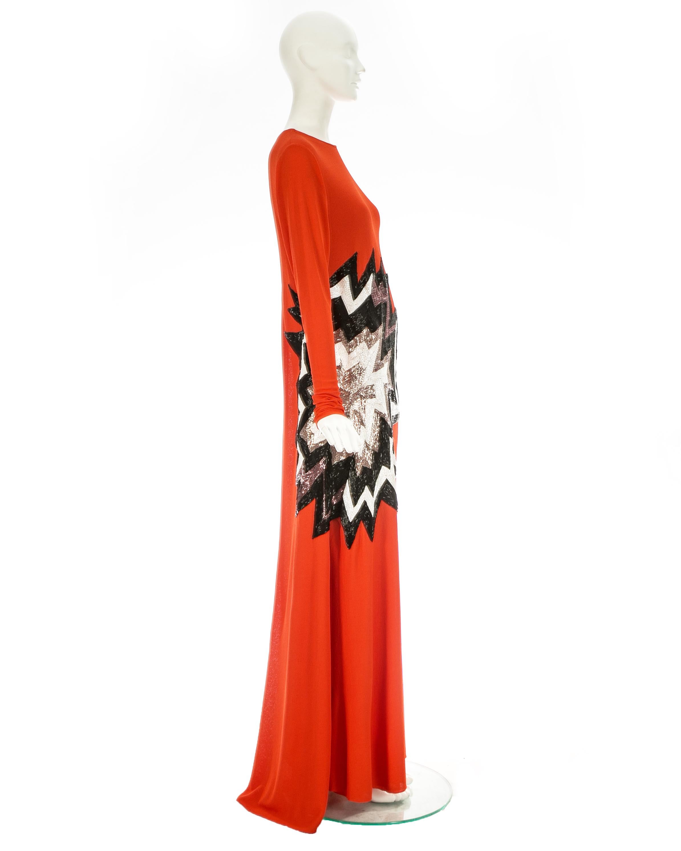 Tom Ford coral viscose crepe beaded evening dress with train, fw 2013 For Sale 2