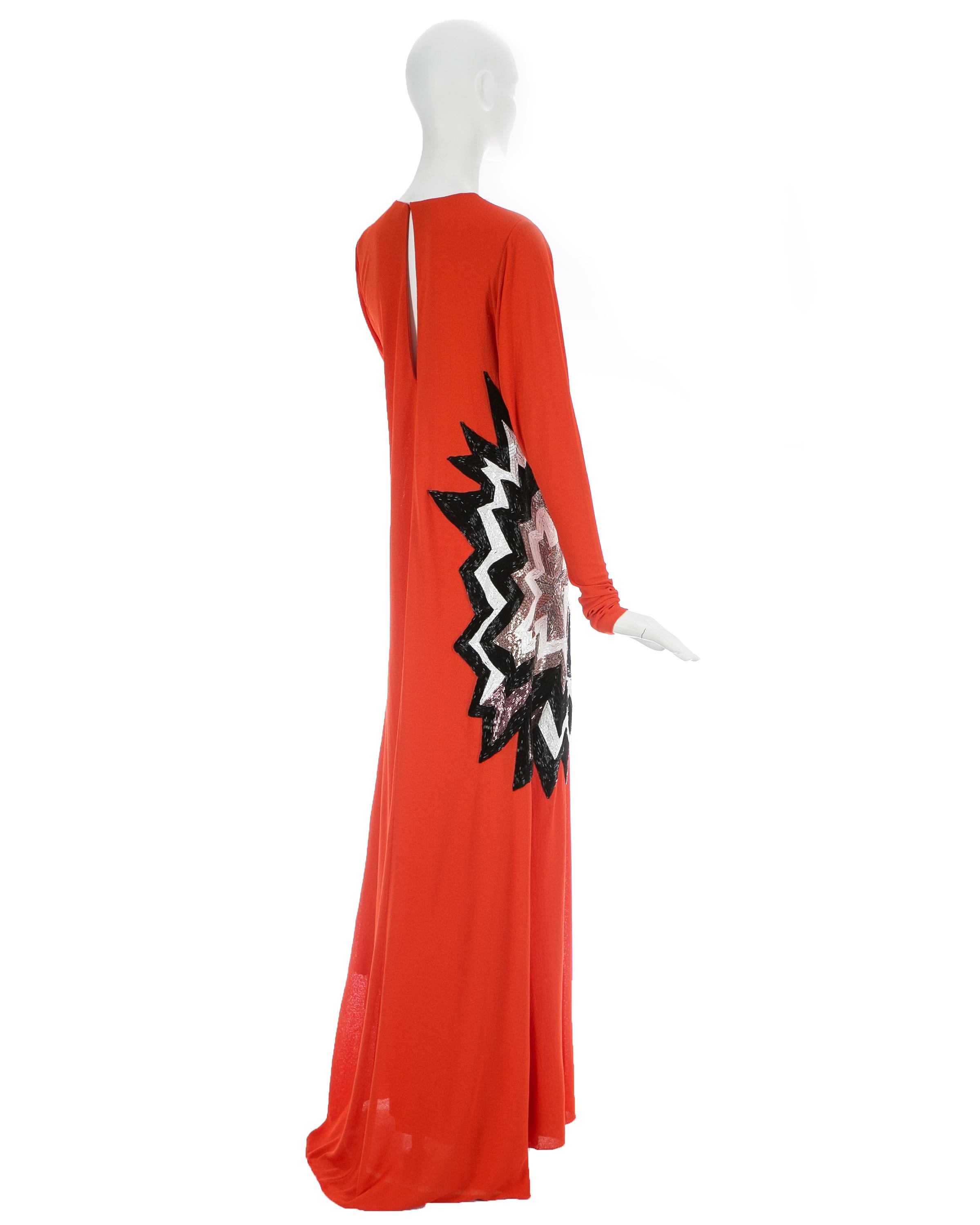 Tom Ford coral viscose crepe beaded evening dress with train, fw 2013 For Sale 3