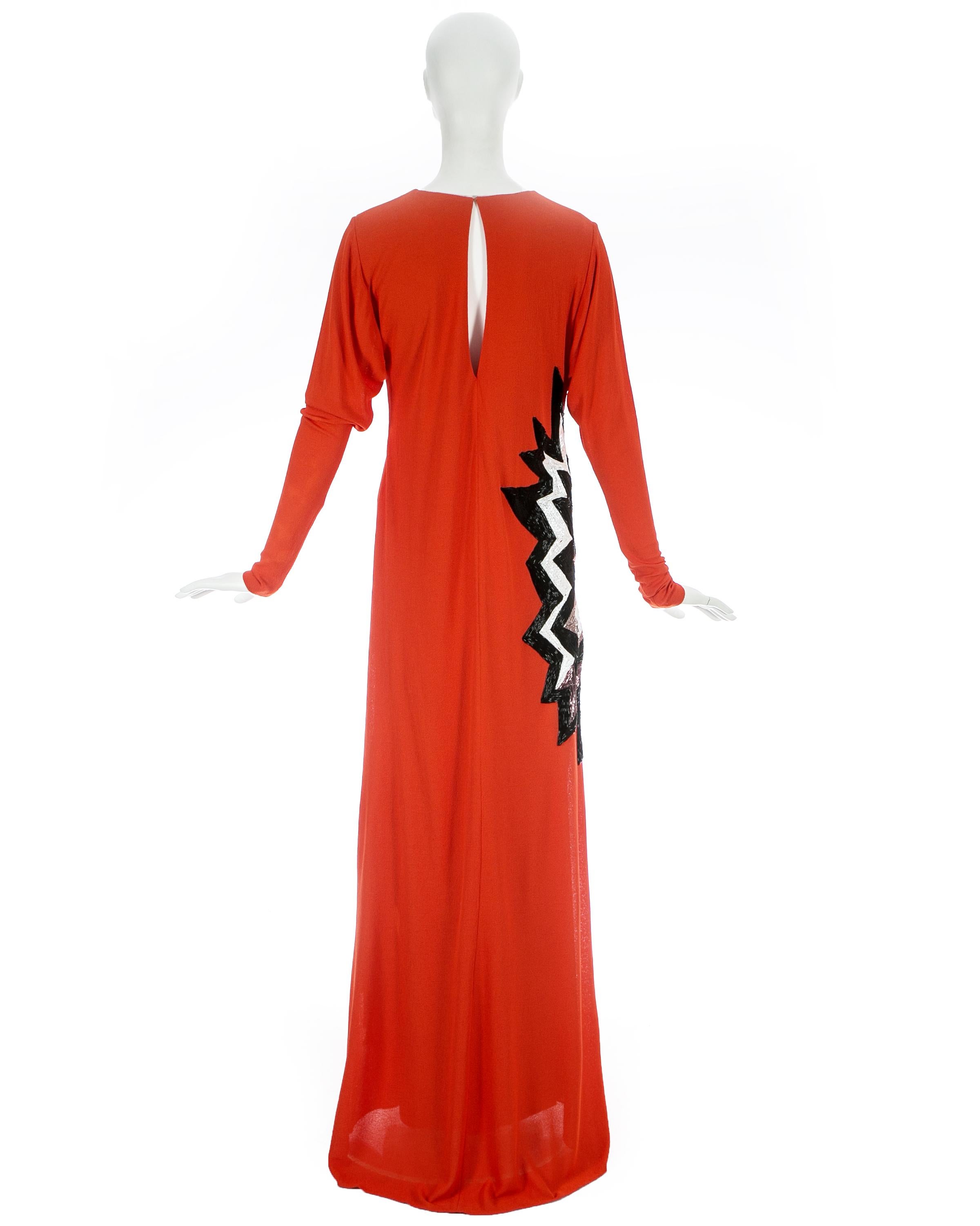 Tom Ford coral viscose crepe beaded evening dress with train, fw 2013 For Sale 1