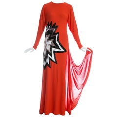 Tom Ford coral viscose crepe beaded evening dress with train, fw 2013