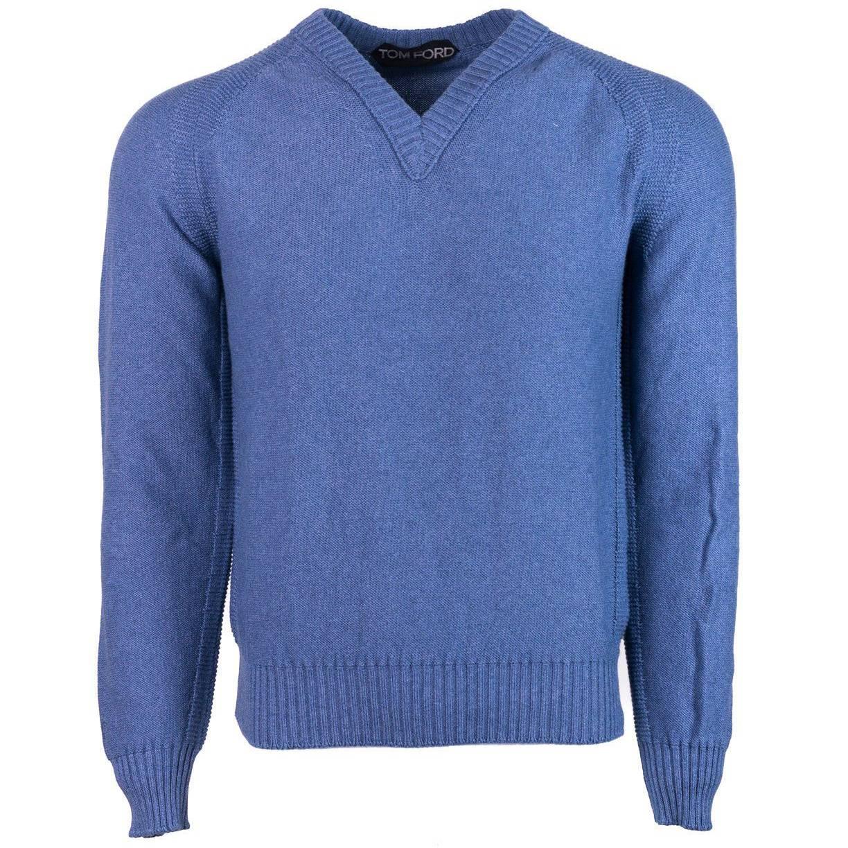 Tom Ford Cotton Blend Knitted V Neck Raglan Sweater For Sale