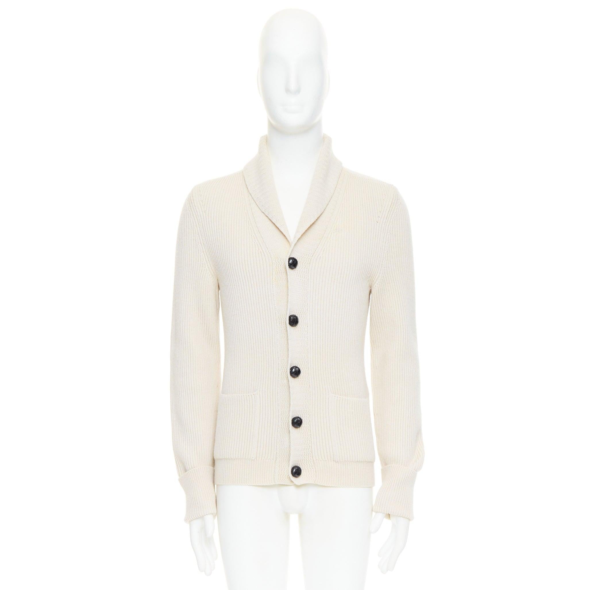 TOM FORD crème 100% laine col châle côtelé cardigan boutonné IT46 S en vente 5