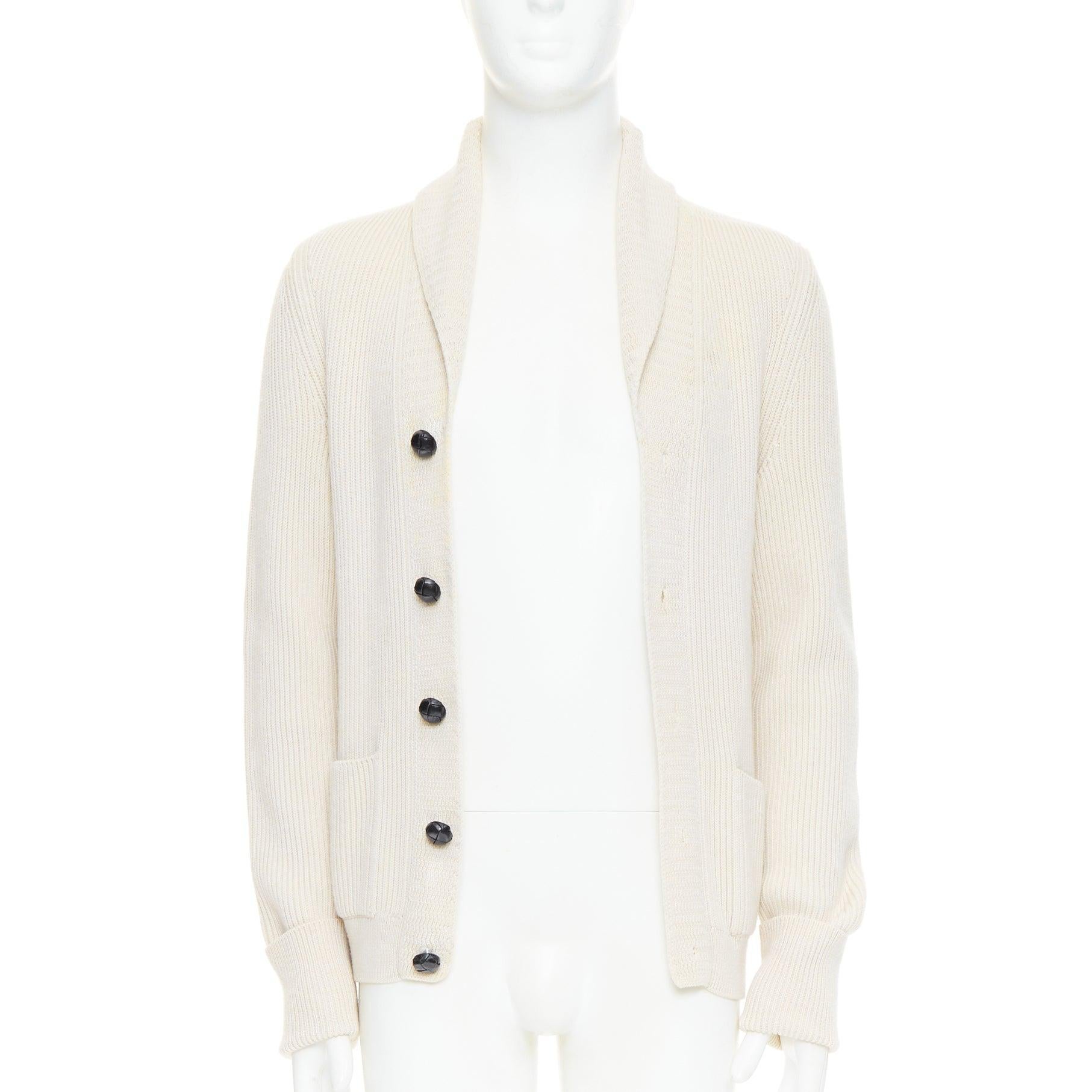 Beige TOM FORD crème 100% laine col châle côtelé cardigan boutonné IT46 S en vente