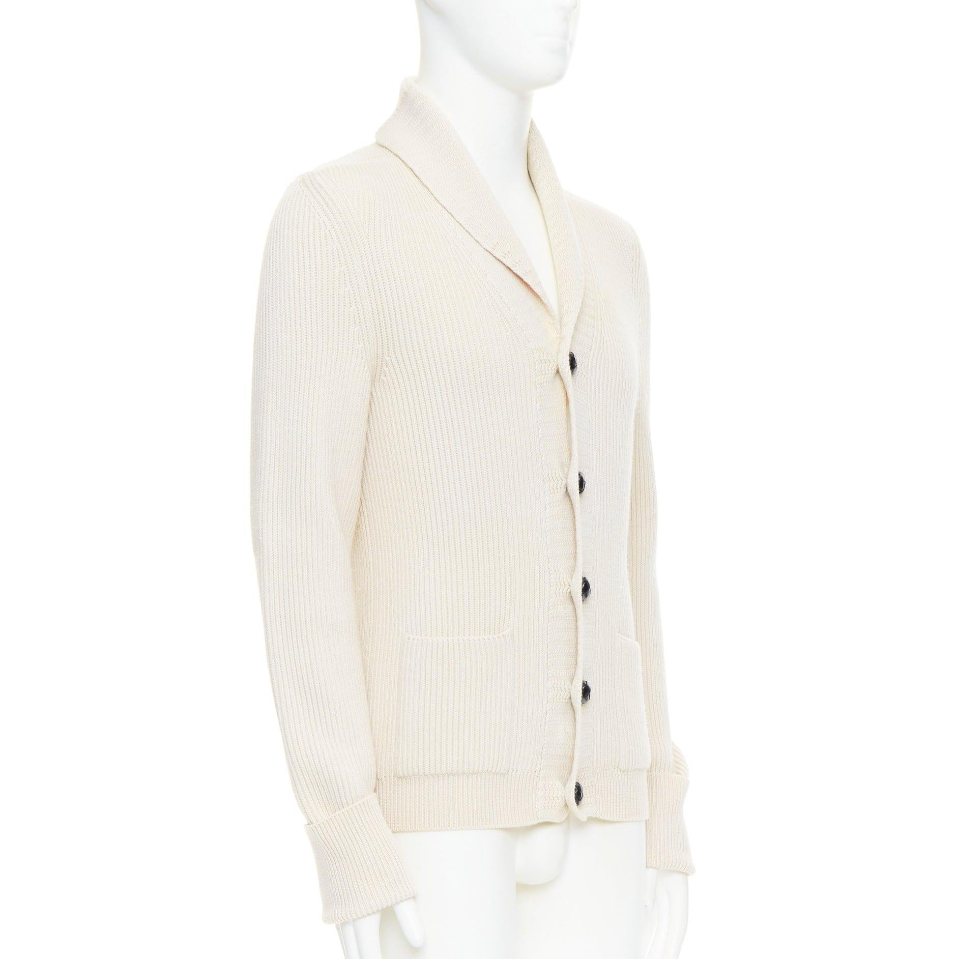 TOM FORD crème 100% laine col châle côtelé cardigan boutonné IT46 S Bon état - En vente à Hong Kong, NT
