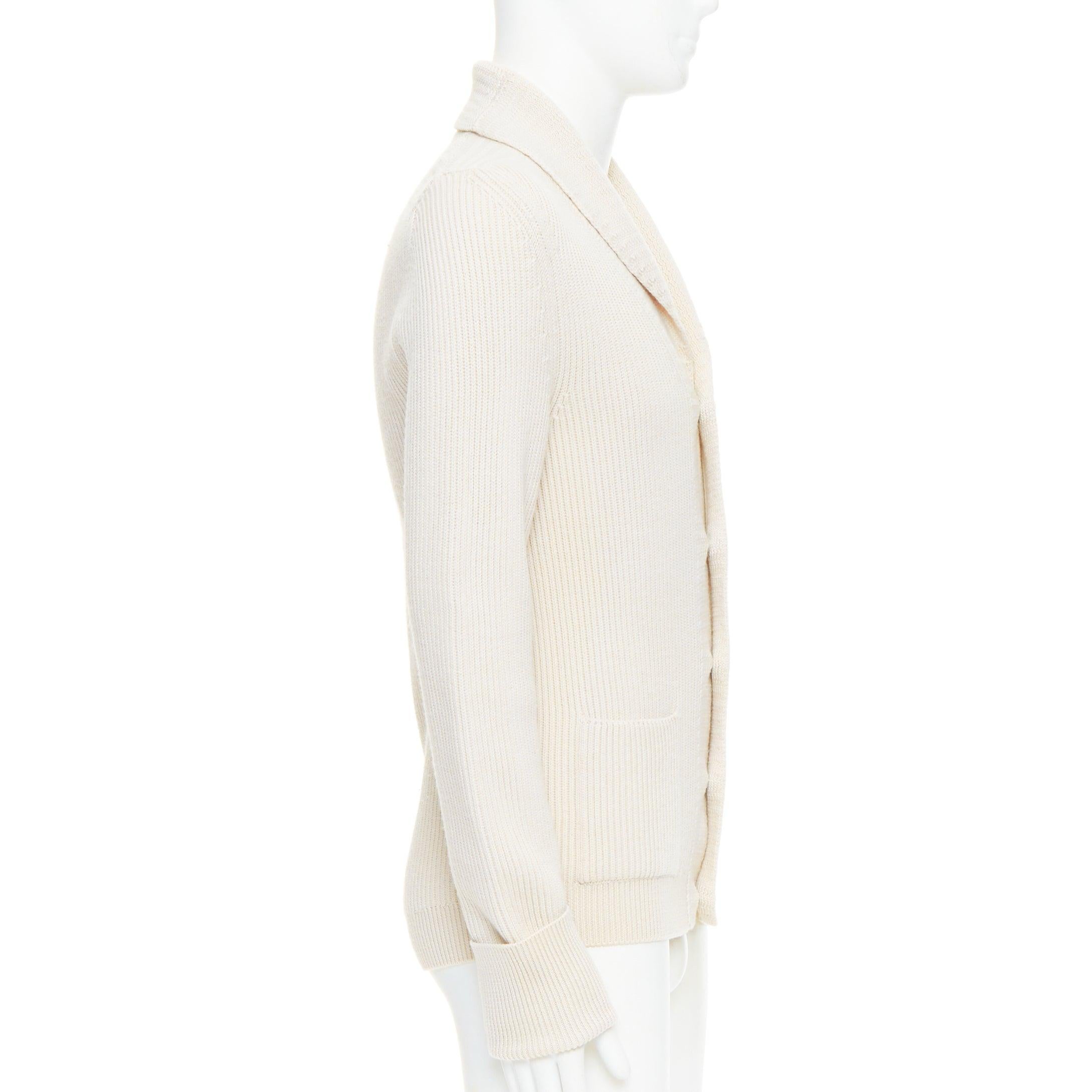 TOM FORD crème 100% laine col châle côtelé cardigan boutonné IT46 S Pour hommes en vente
